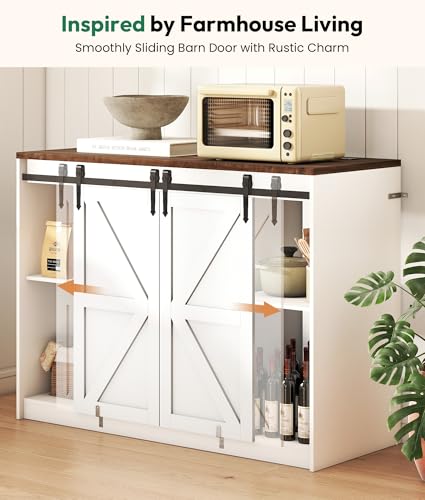Farmhouse Coffee Bar with Mini Fridge Space & Power Outlet