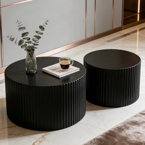 Black Round Fluted Nesting Coffee Table Set of 2 (2 Count)