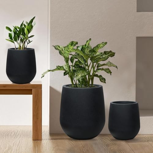 16.9" H Large Tall Plastic Black Planter w