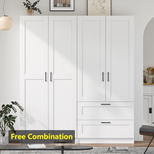 White Tall Kitchen Pantry Cabinet Organizers and Storage with Doors and Adjustable Shelves