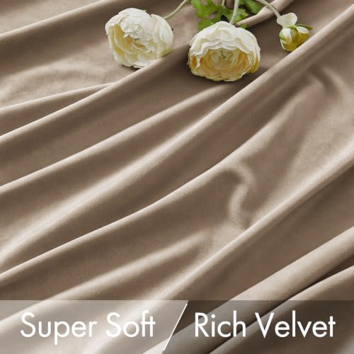 Light Taupe Velvet Pinch Pleat Blackout Curtains W52 X L96 Inches
