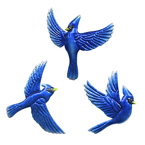 Metal Birds Wall Decoration Bird Wall Hanging Decor Outdoor Metal Wall Art Blue Bird Outdoor Decor Suitable for Living Room Bedroom Patio Kitchen Outdoor Fence Decoration 9 Inch (3 Count)