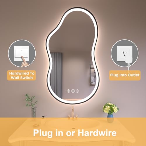 20''x36'' Irregular LED Bathroom Mirror with Lights & Black Frame
