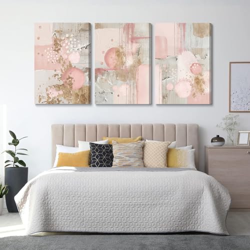 3Pcs Framed Pink and Gold Canvas Wall Art (3 Count)