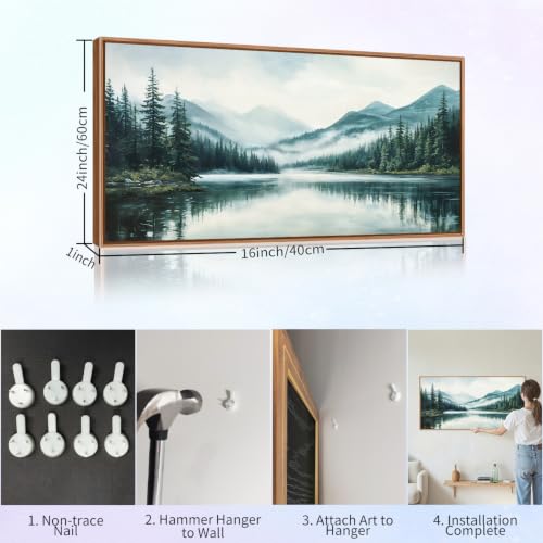 Large Mountain Lake Framed Canvas Wall Art