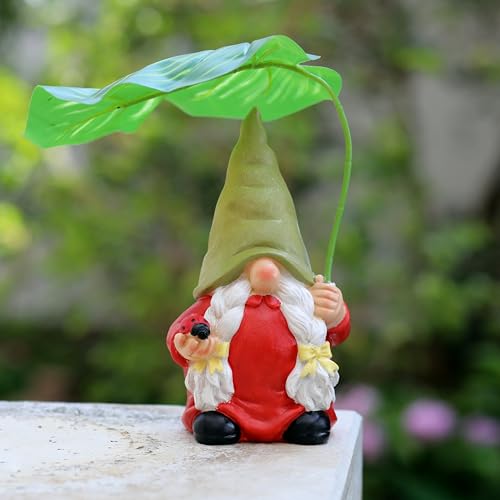 Garden Female Gnome Statue Decoration with Leaf Umbrella
