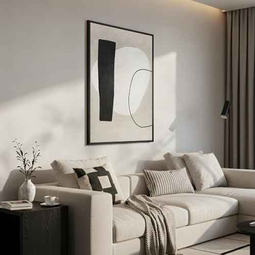 Framed Modern Black White Beige Abstract Wall Art