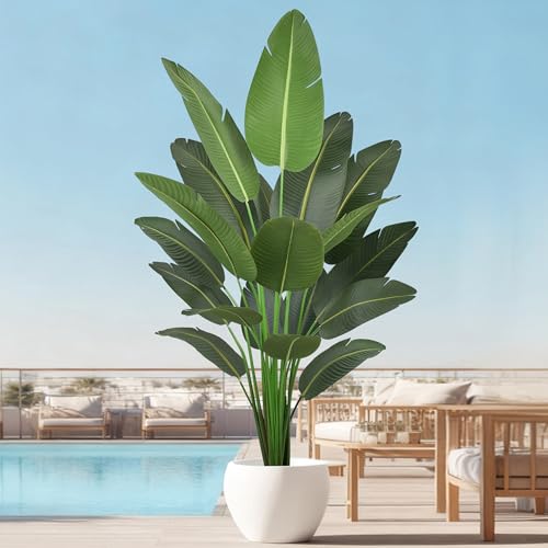 Artificial Bird of Paradise Tree 7FT 19 Thick Matte Texture Leaves Tall Large Fake Faux Tropical Traveler's Palm Banana Leaf Plant 84 Inch Black Pot for Indoor Home Office Poolside Decor