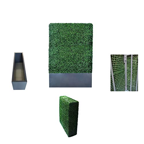 Upgraded Artificial Boxwood Hedge Wall with Dark Gray Stainless Steel Planter Box