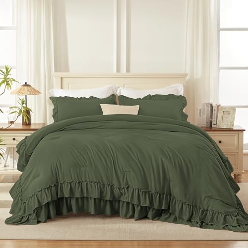 Olive Green Ruffle Comforter Set King