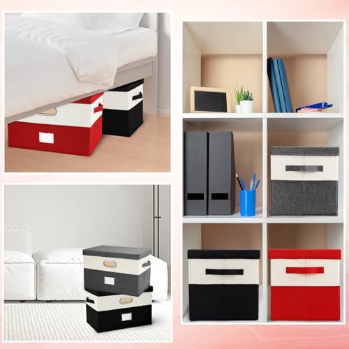 Large Linen Fabric Foldable Storage Bins with Removable Lid and Handles