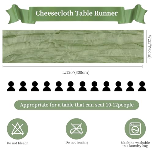 Sage Green Cheesecloth Table Runner 35×120Inch Fall Boho Wedding Home Decor (4.8 Ounce)