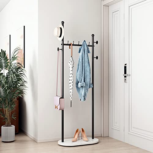 Black Clothing Racks with Marble Base Modern Coat Racks Freestanding Black Clothes Rack with Shelves for Bedroom Heavy Duty Garment Racks in Hallway
