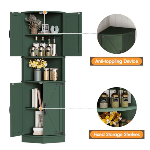 64.8" Tall Farmhouse Corner Cabinet with 4 Doors and 5 Storage Shelves
