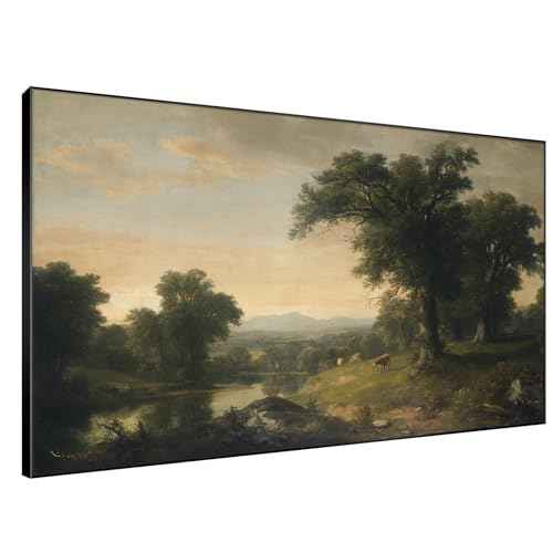 46"x72" Extra Large Framed Wall Art Classic River Valley Landscape Vintage Style Countryside Illustration for Home Living Room Bedroom Decor