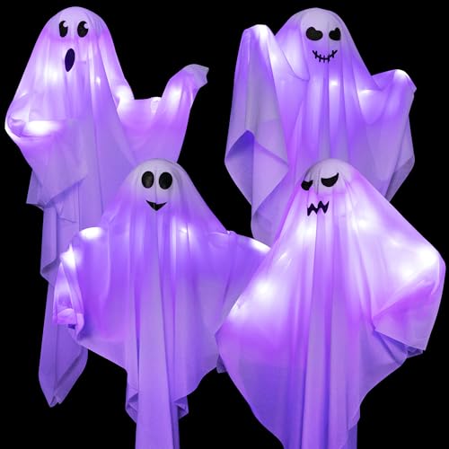 4 Pack Halloween Hanging Ghosts with LED Lights (4 Count)