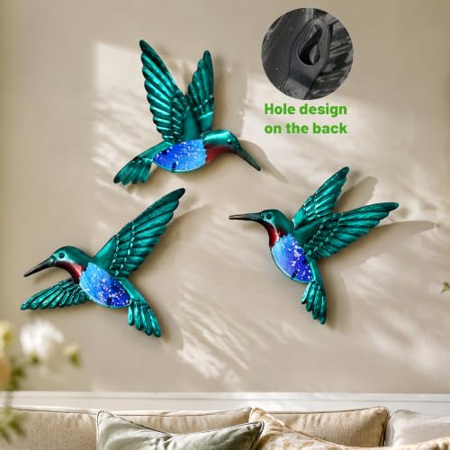 Metal Hummingbird Wall Art 8 inch Metal Birds Wall Sculpture Garden Decoration Outdoor Statue Hand (3 Count)