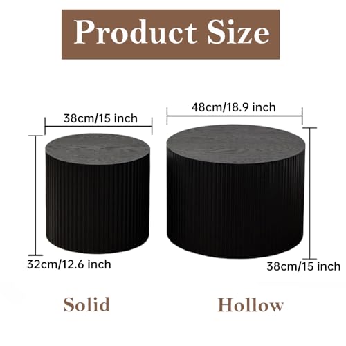 Black Round Fluted Nesting Coffee Table Set of 2