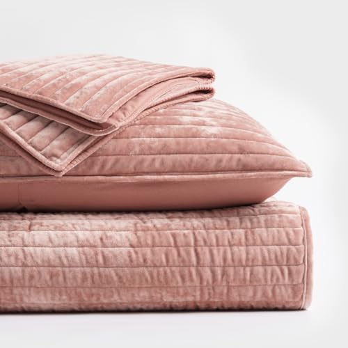 Stripe Channel Luxury Velvet Quilt Set Queen Size