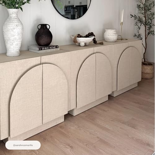 Iris Mid Century Modern Arched Curio Cabinet with Beige Linen Finish