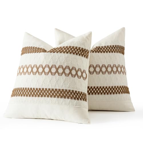Set of 2 Coco Brown Boho Decorative Pillow Covers 20x20 Inch (2 Count)