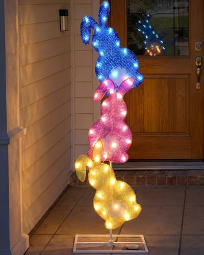 Easter Bunny Lights Outdoor Decoration 41 Inch H Pre (Blue,Pink,Yellow / Bunny)