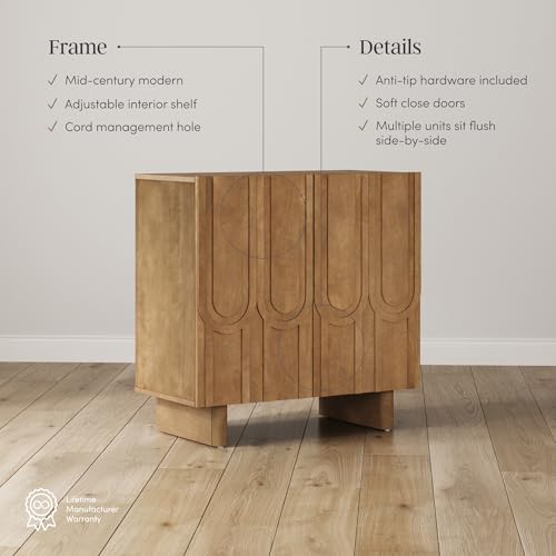Kelly Mid Century Style Credenza with Geometric Carved Doors (4 Count)