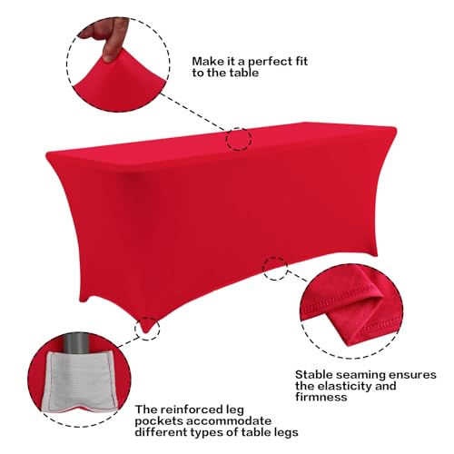4FT Table Cloth for Rectangular Spandex Red Table Cover