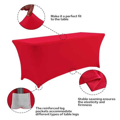 8FT Table Cloth for Rectangular Spandex Red Table Cover