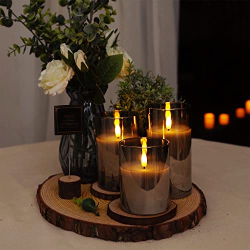 Gray Glass Flameless LED Candles Battery Operated with Remote Timer (3 Count)