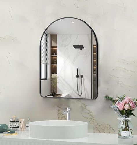20"x28" Black Arched Mirror for Bathroom