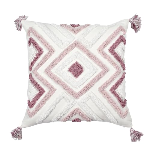 Boho Pillow Covers 18X18 Inch Boho Tufted Throw Pillow Covers Decorative Tassels Cushion Cover Farmhouse Pillow Case for Couch Sofa Bed Living Room Bedroom