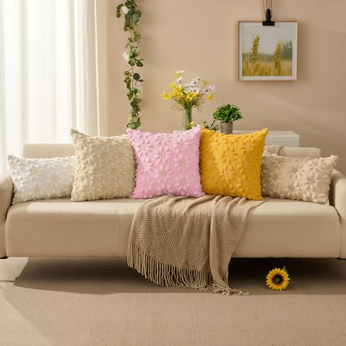 Spring Summer Pillow Covers 20x20 inch Set of 2 Pink Sunflower