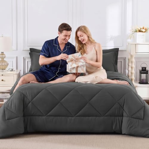 Oversized Queen Comforter Set Dark Grey