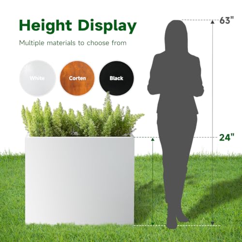Metal Rectangular Planter 36" L x 15" W x 24" H Tall Heavy Metal Planter