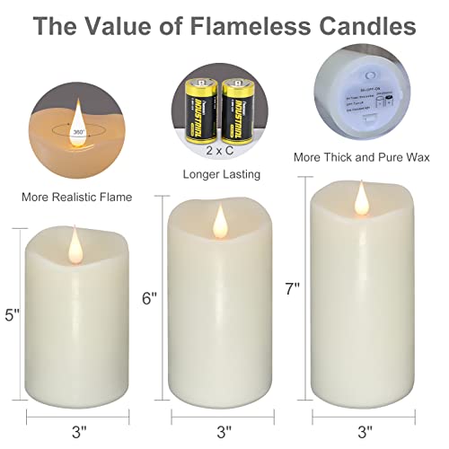 Flickering Flameless Candles with 3D Moving Flame Set of 3 (3 Count)