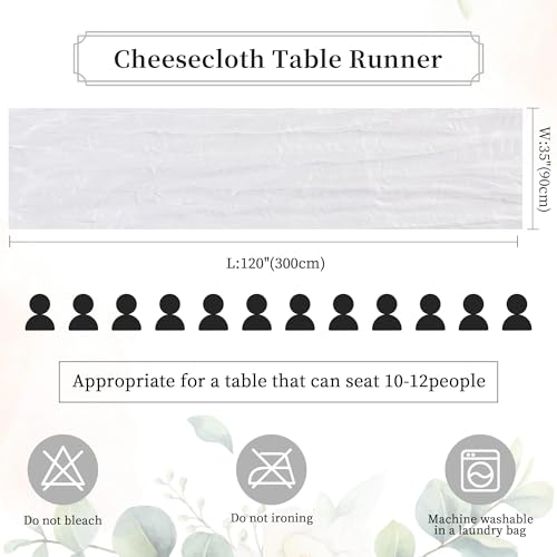 White Cheesecloth Table Runner 35×120Inch Fall Boho Wedding Home Decor