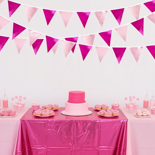 Hot Pink Party Decorations Metallic Fabric Gradient Pink Triangle Pennant Banner Flag Bunting Garland for Women Girl Birthday Retirement Bridal Shower Wedding Baby Shower Bachelorette Party Supplies (36 Count)