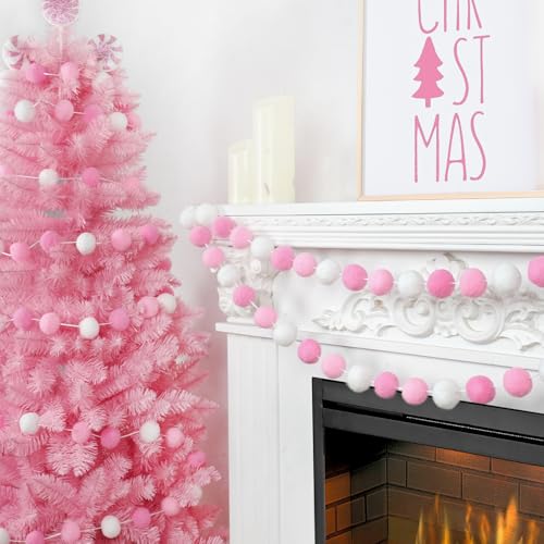 3pk Pink Pom Pom Garland 20FT Colorful Large Felt Ball Garland for Mantle