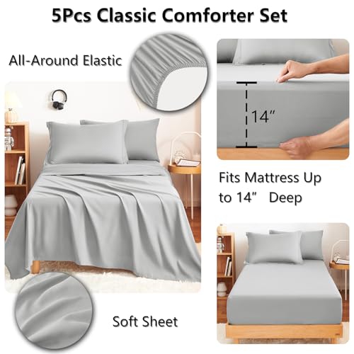 Twin Comforter Set with Sheets Light Grey