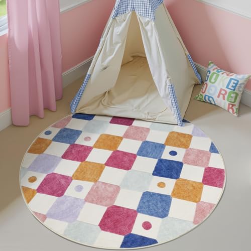Round Kids Rug 5ft Washable Playroom Colorful Play Mat Berries (19.63 Sq Ft)