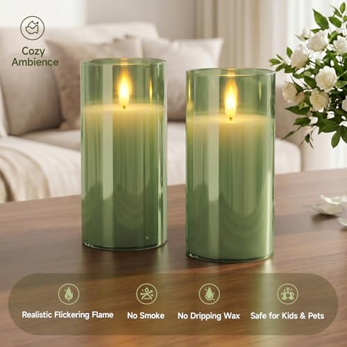 Sage Green Glass Flameless Candles (2 Count)