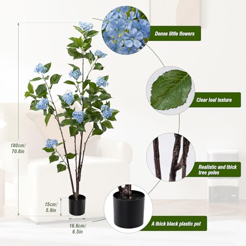 Fake Plants Home Decor Artificial Plants Outdoor Hydrangea Artificial Plants Indoor Fake Tree Living Room Decor Artificial Tree Porch Decor Fiddle Leaf Fig Tree 6Ft