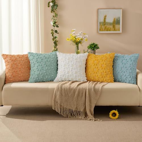 Spring Summer Pillow Covers 22x22 inch Set of 2 White Sunflower (2 Count)