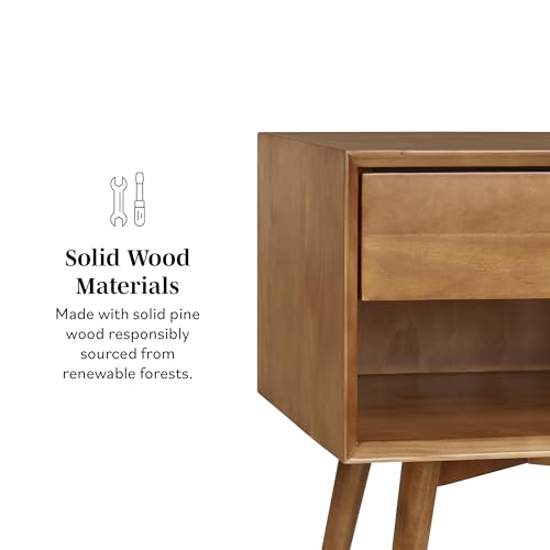 Mid Century Modern Wood Nightstand Side Table Bedroom Storage Drawer and Shelf Bedside End Table