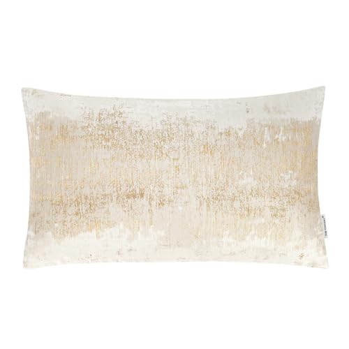 Cream Champagne Metallic Jacquard Lumbar Throw Pillow Cover 12x20 Velvet Back Modern Glam Sofa Decor