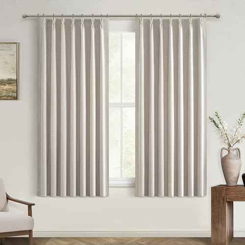 Natural Linen Black Out 54 Inches Long Boho Small Curtains 2 Panels Set