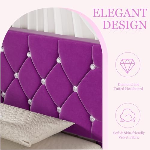 Twin Size Bed Frame with Diamond Tufted Headboard