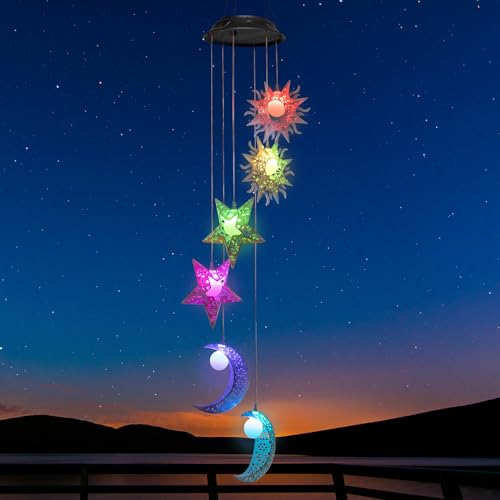 Solar Wind Chimes with Sun Moon Star Color Changing Windchimes