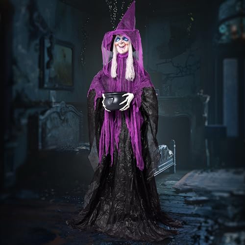 72” Halloween Decorations Standing Witch with Cauldron (Fuchsia)